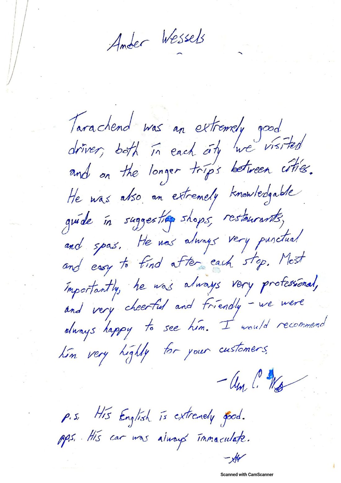 Letter from Amber Wessels