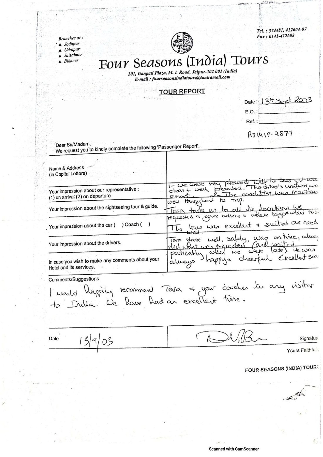 Letter from David Brown