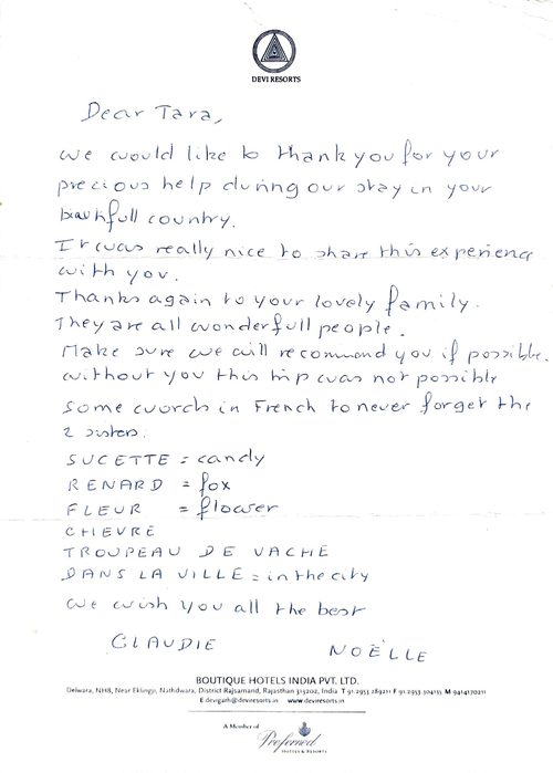 Letter from Claudie and Noelle
