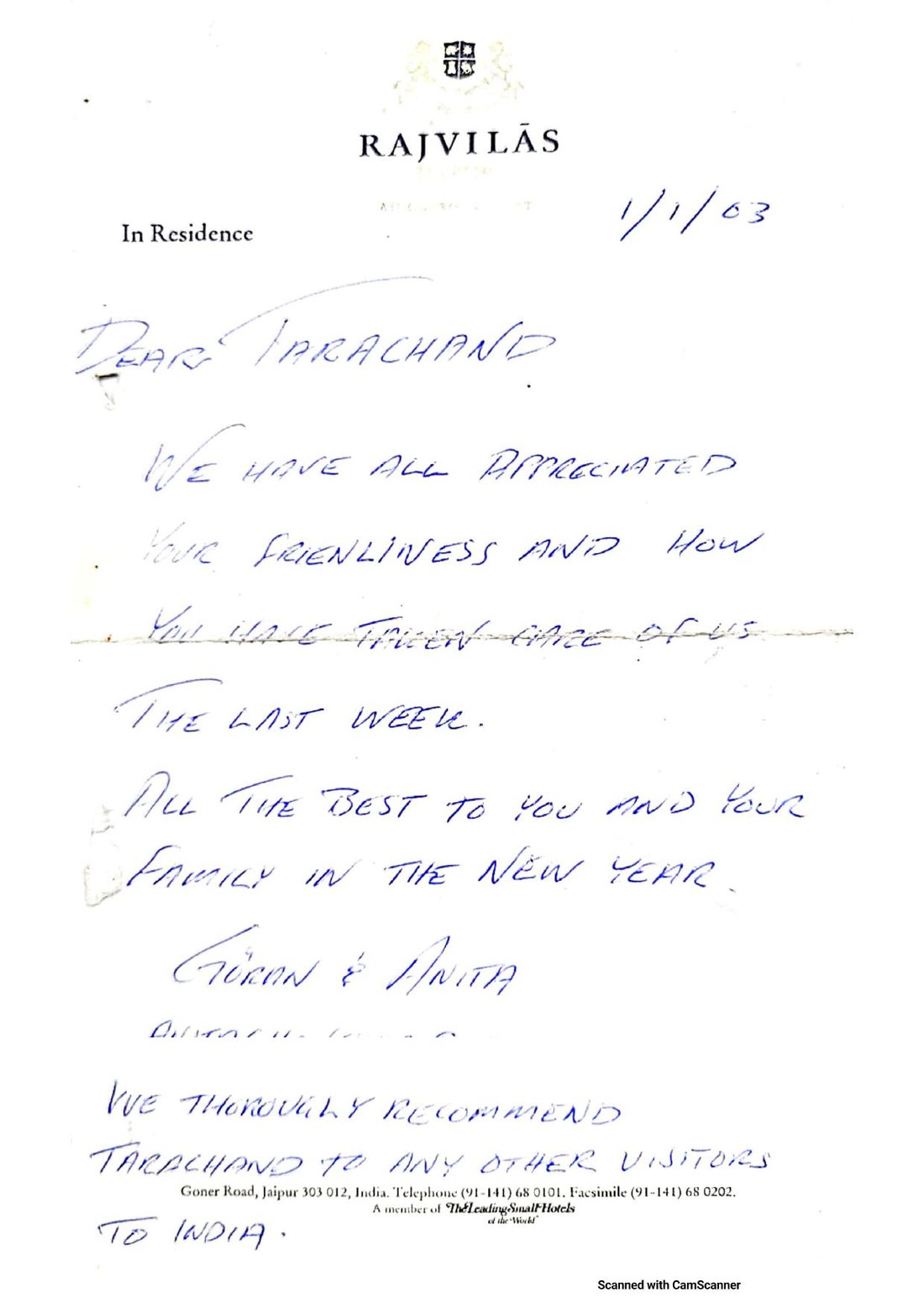 Letter from Göran & Anita