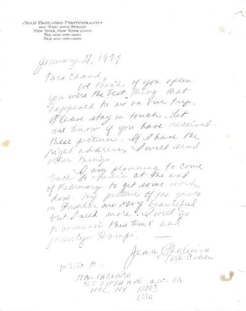 Letter from Jean Pagliuso, photographer