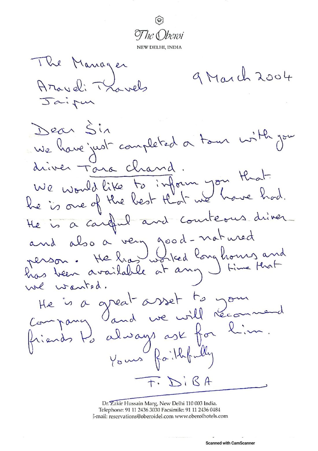 Letter from T. Diba